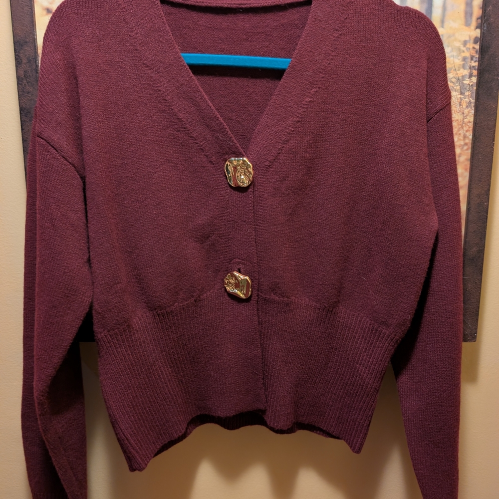 Commense Maroon Cardigan with Gold Accents